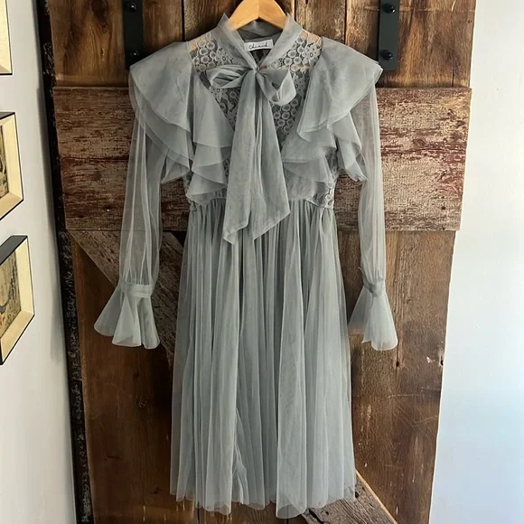 Chicwish | Dresses | Chicwish Grey Sheer Dress With Bell Sleeves | Poshmark